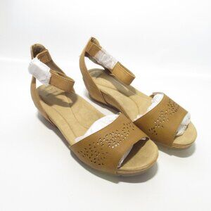 Earth Origins Leather Wedges w/ Ankle Strap - Kendra Krystal Suntan 11 WIDE NWOB